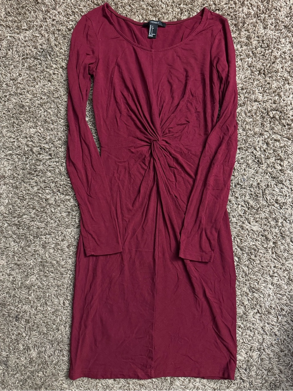 Forever 21 Wine Long Sleeve Twist-Front Midi Dress